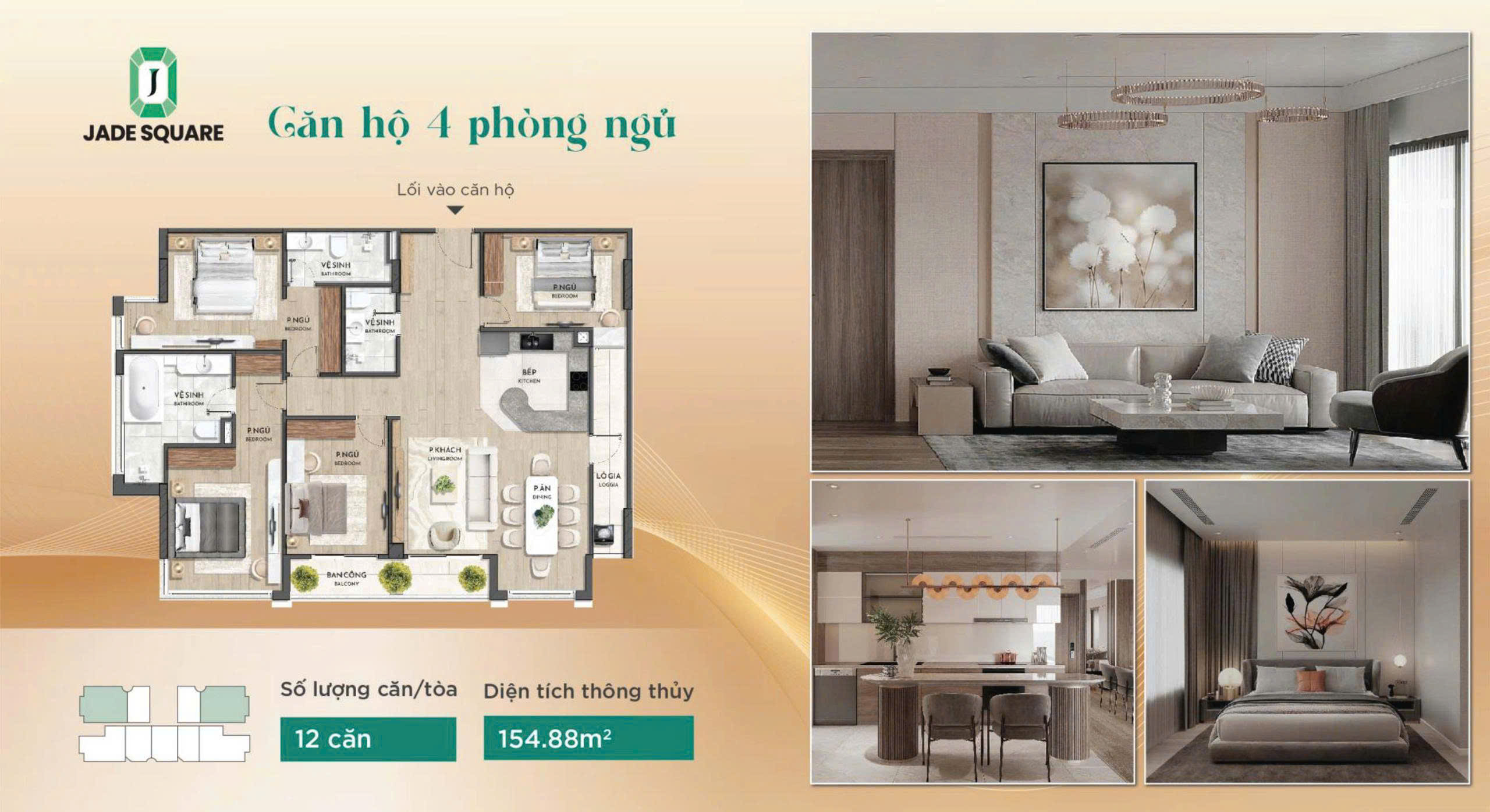 Jade Square Phạm Văn Đồng - Penthouse 4Pn -155m2. Bản đặc biệt phong cách sống thượng lưu
